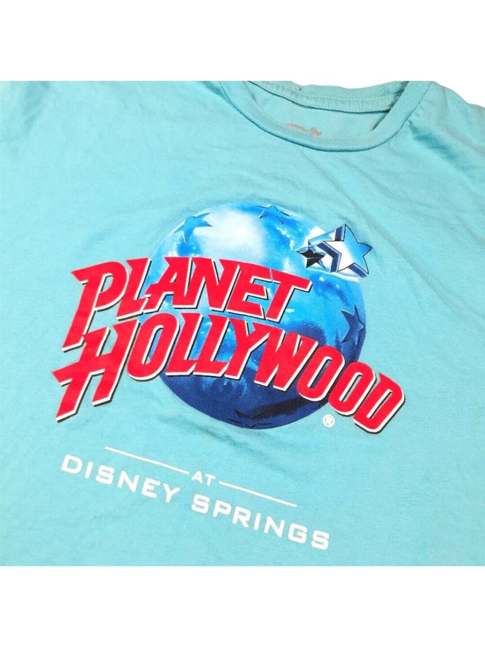Planet Hollywood Disney Springs Men’s T-Shirt Aqua Blue • Medium